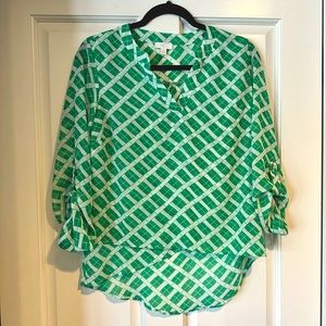 Green & white 3/4 sleeve tunic, size Small, EUC